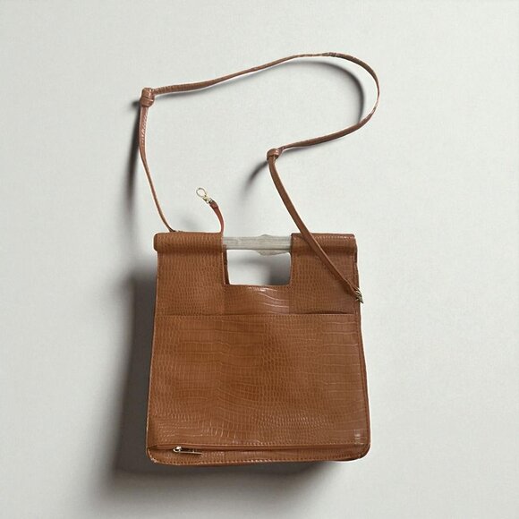 BEIS Cognac Croc Embossed Crossbody Bag Satchel - Picture 1 of 8